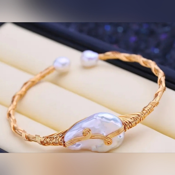 18k Gold Plated Bohemian Style Fresh Water Pearl Bracelet Purity & Inner Wisdom - Picture 2 of 4